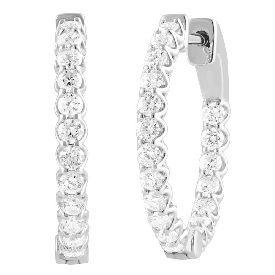 Lab Grown 1ctw. Diamond In & Out 20mm Hoop Earrings in 14k White Gold